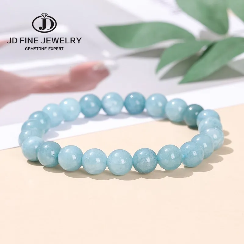 Jd Natural Stone Aquamarine Dyed Color Bead Bracciali Donna Charm Reiki Healing Energy Balance Strand Bangles Girls Jewelry Gift