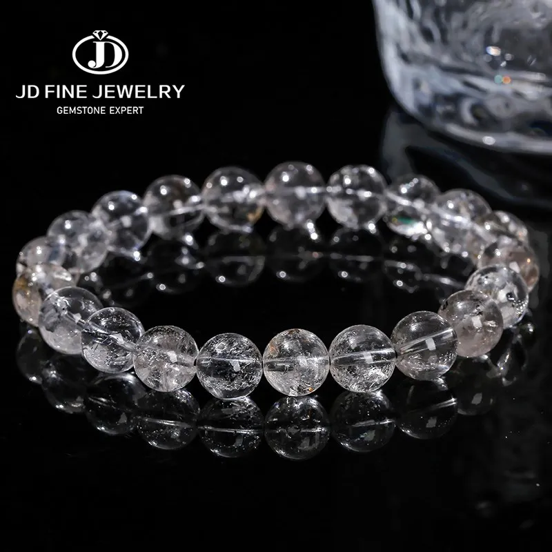 Jd Natural Herkimer Crystal Bracciale Donna Fashion Reiki Healing Crystal Round Bead Handmade Strand Bangles Coppia Distance Gift