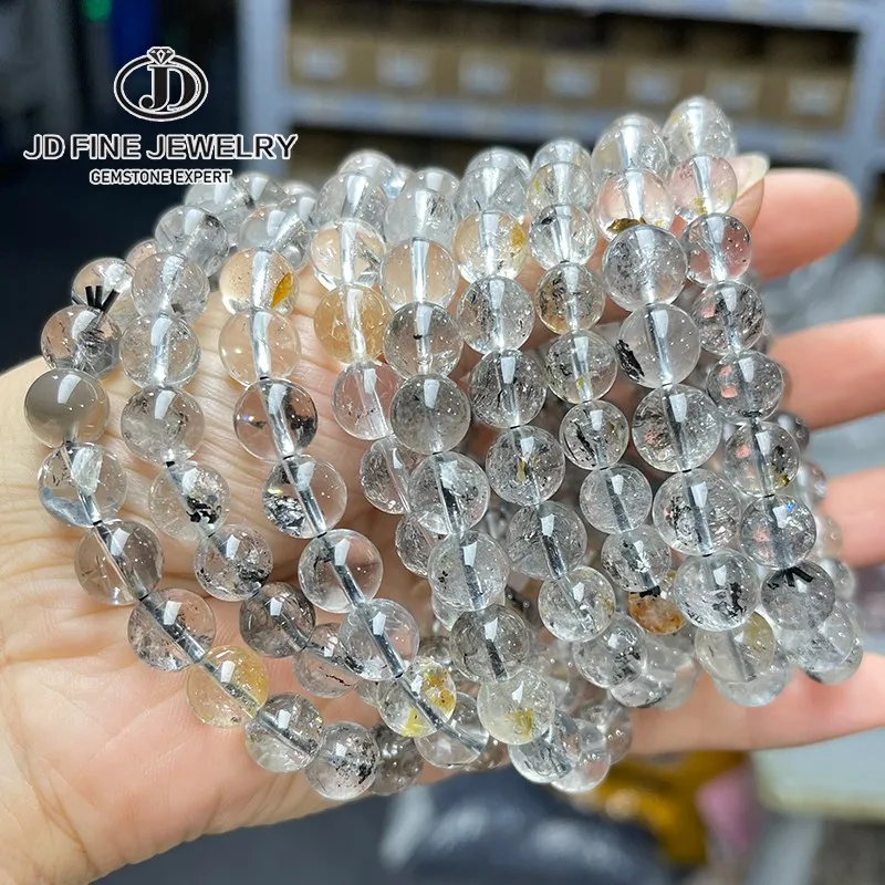 Jd Natural Herkimer Crystal Bracciale Donna Uomo Chrm Energy Quartz Crystal Gem Stone Strand Bracciali Gioielli Fortunati Coppia Regalo