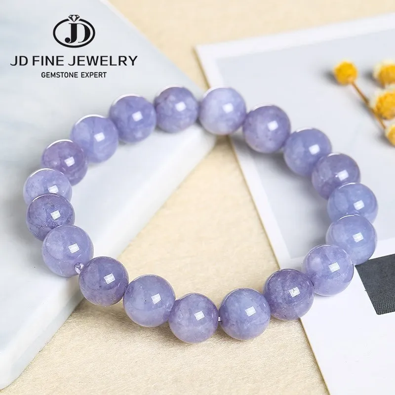 Jd Natural Aquamarine Bead Bracciali Donna Moda Calcedonio Viola Pietra Rotonda Elegante Guarigione Strand Braccialetti Braccialetti Regali