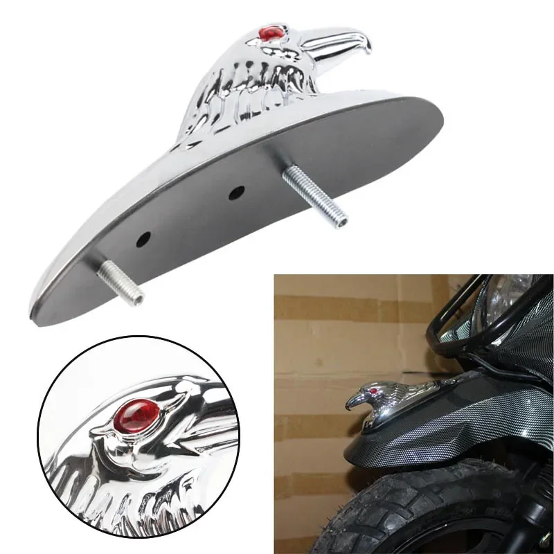 Chrome Universal Eagle Head Ornament Statue Motorcycle Atv Front Fender Frames Decorate Cafe Racer Old School Bobber