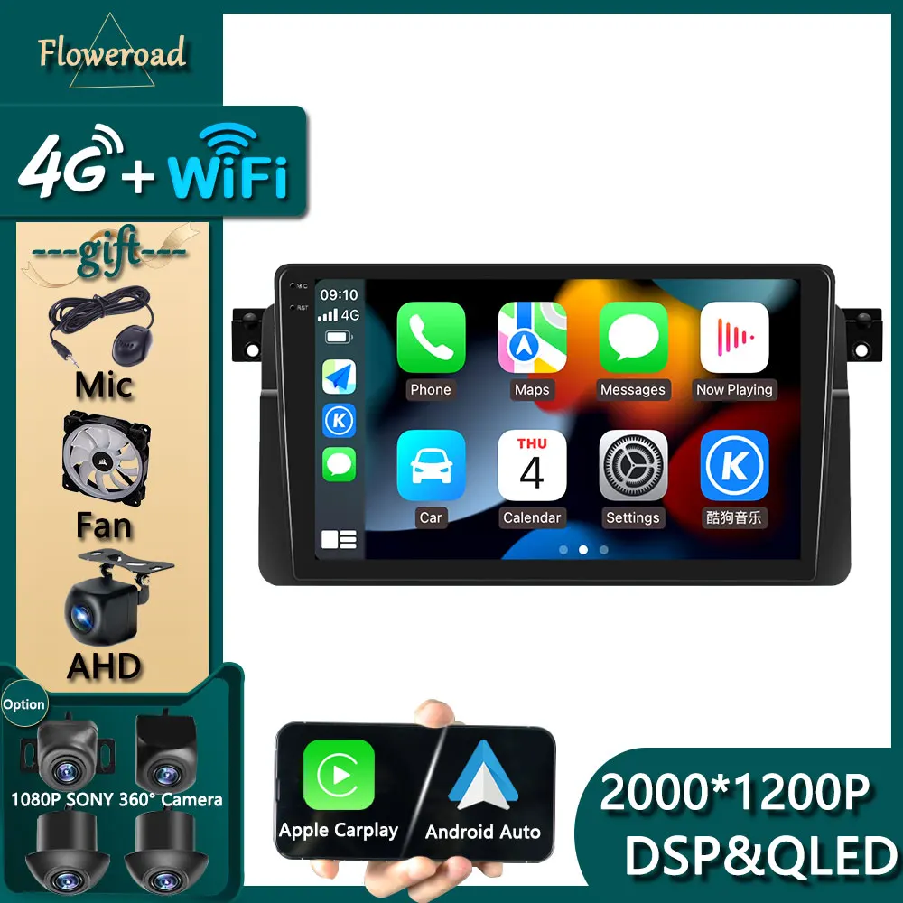 Autoradio Lettore Multimediale Per Bmw E46 1998-2006 Android 12 Apple Carplay Navigazione Gps Video Stereo Bluetooth 2 Din Head Unit