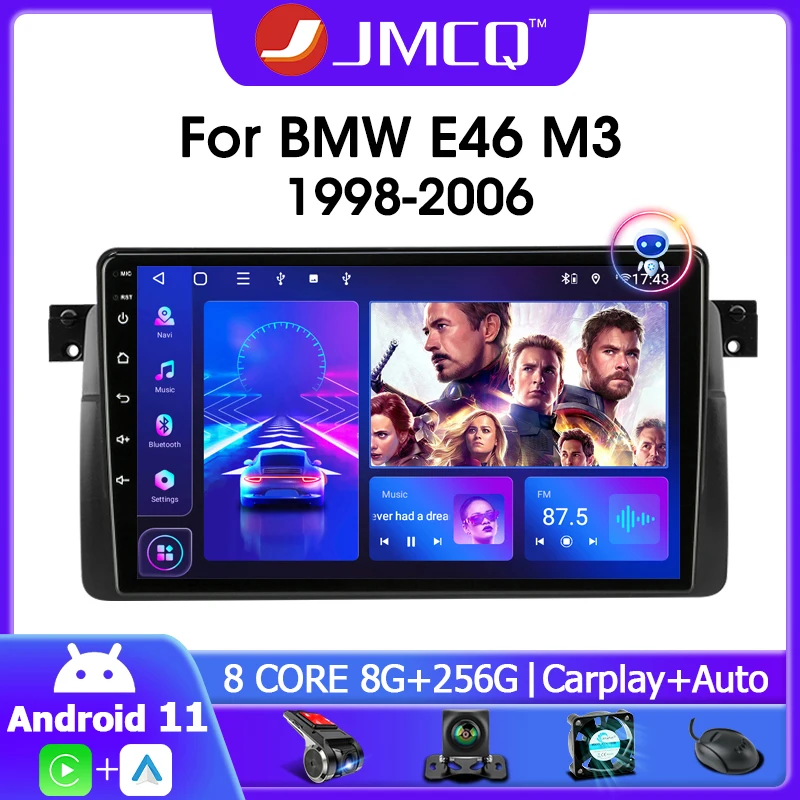 Jmcq Android 11.0 Autoradio Per Bmw E46 M3 1998-2006 Lettore Video Multimediale 2Din 4G Wifi Navigation Carplay Head Unit