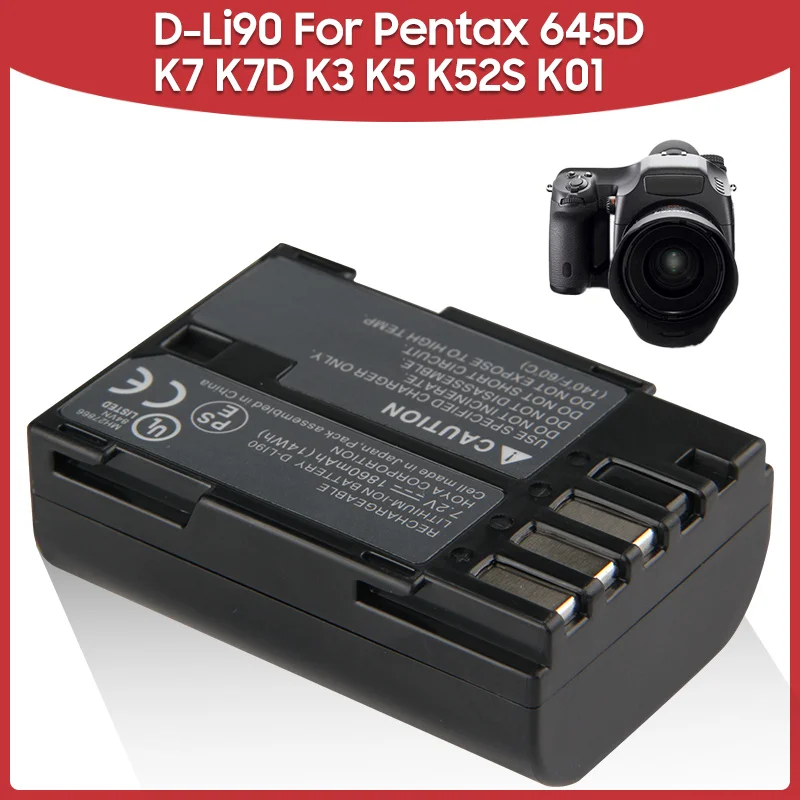 Batteria Di Ricambio 1860Mah D-Li90 Per Pentax 645D K7 K7D K3 K5 K52S K01 Batterie Per Fotocamere