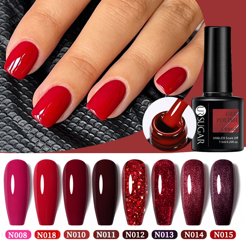 Ur Sugar 7.5Ml Dark Wine Red Nail Gel Polish Autunno Gel Paint Nail Art Manicure Semi Permanente Per Unghie Soak Off Led Uv Nail Gel