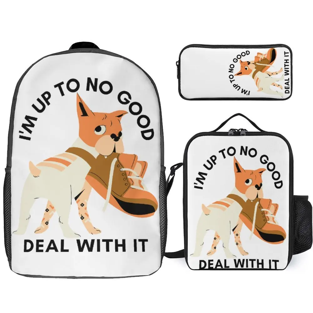 Perros I M Up To No Good Deal With It St 3 In 1 Set 17 Pollici Zaino Lunch Bag Pen Bag Firm Field Pack Comode Scuole Divertenti