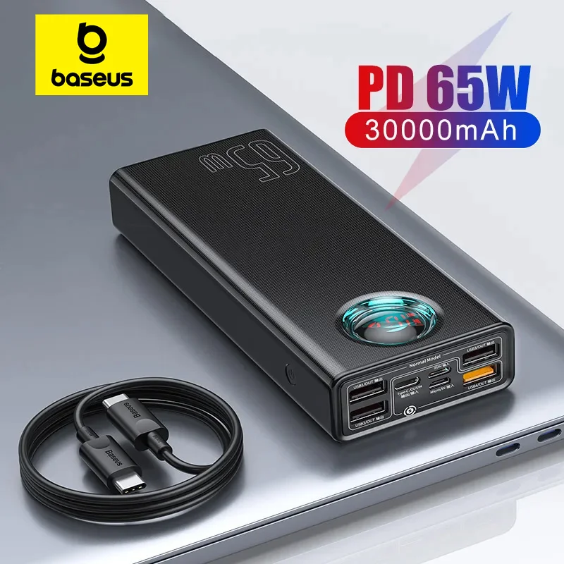 Baseus 65W Power Bank 30000Mah Pd Caricabatterie Rapido Esterno Portatile Powerbank A Ricarica Rapida Per Tablet Telefono Per Xiaomi
