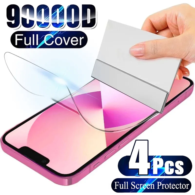 4Pcs Hydrogel Film Full Cover Per Iphone 12 14 11 13 15 Pro Max Screen Protector Per Iphone 14 15 Plus 13 Mini Screen Protective