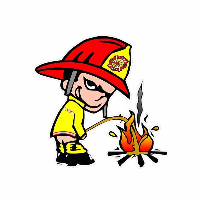 Jp Fun Car Decal Is Suitable For Firefighters Peeing On The Fire. Waterproof Sticker For Helmet Van Accessories, 13Cm * 13Cm
