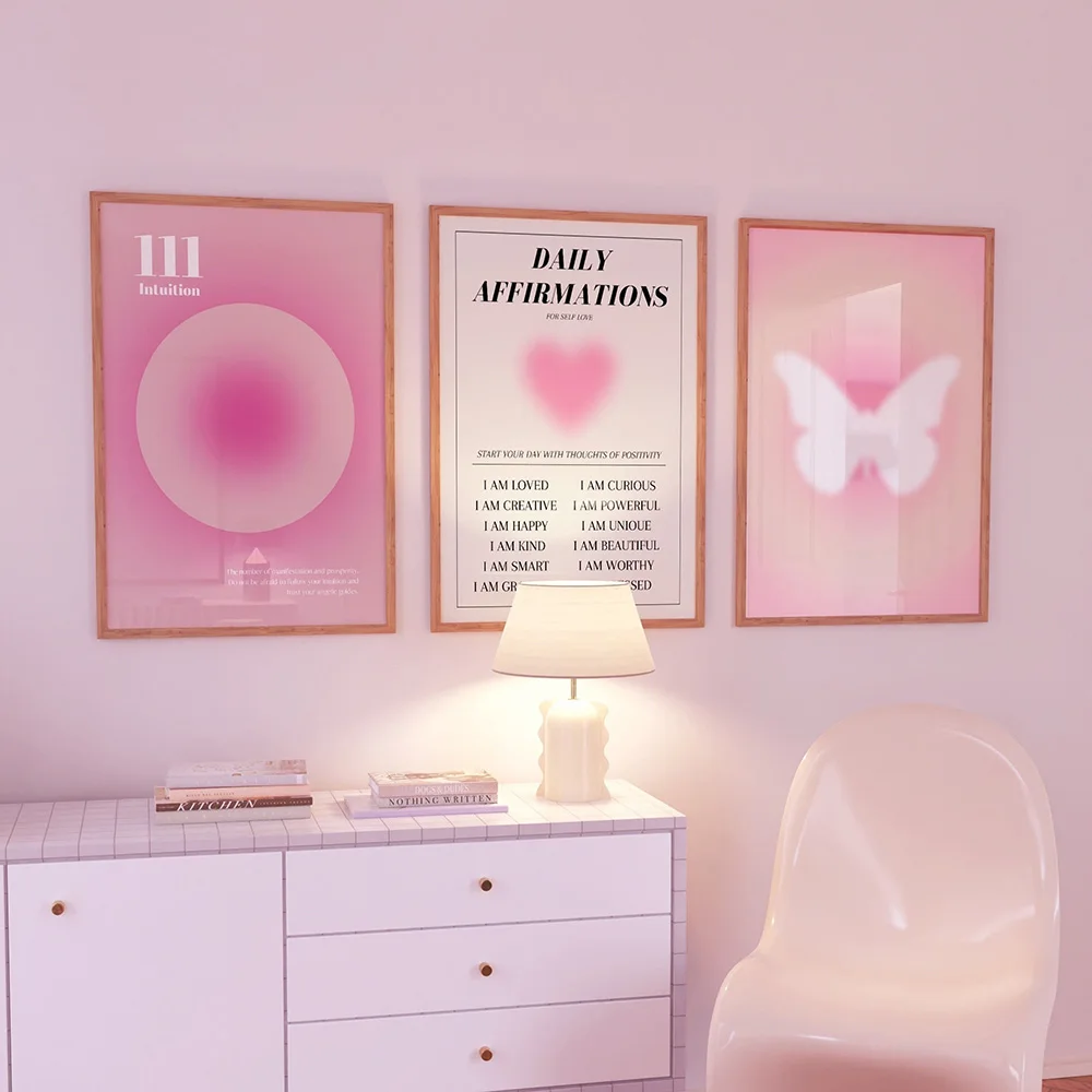 Abstract Aura Gradient Poster Affermazione Quotidiana Spiritual Pink Wall Art Farfalla Canvas Painting Picture Estetica Room Decor