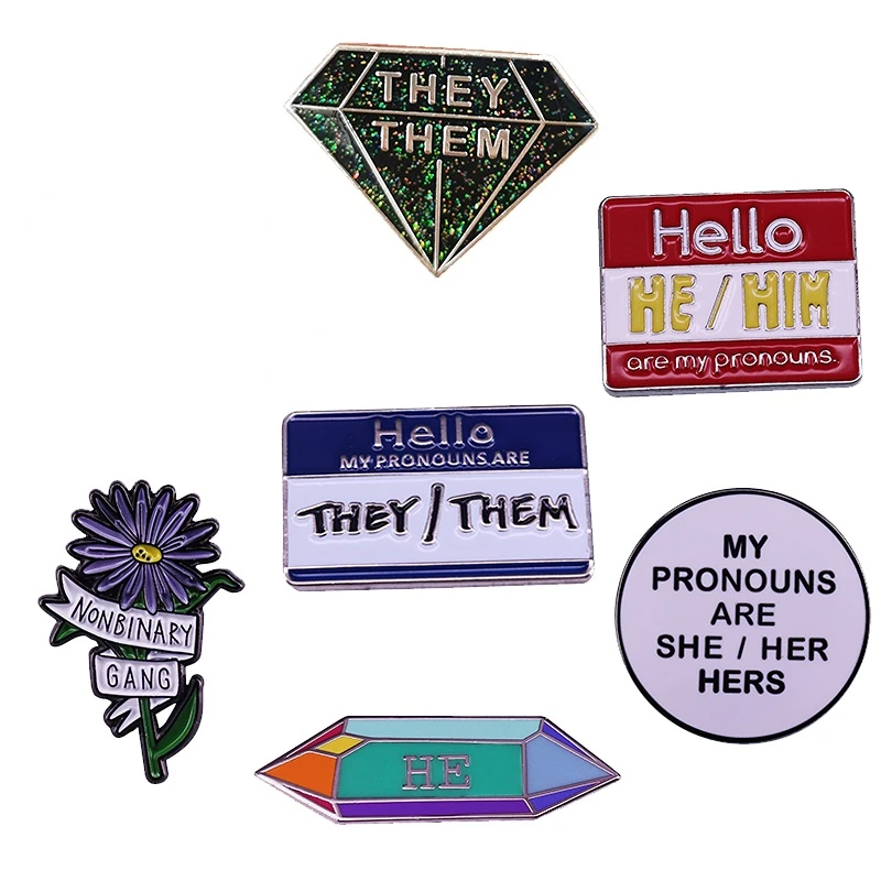 Pronoun Non Binary Gang Transgender Rassodante Spille Loro Spilla Che Supporta La Protezione Di Genere Distintivo Androgyny