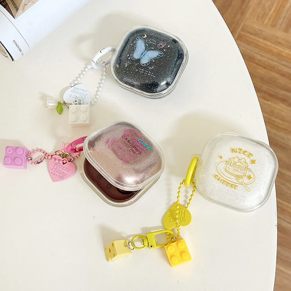 Cute Butterfly Cat Cheese Flower Portachiavi Custodia Per Auricolari Per Samsung Galaxy Buds Live Buds 2 Pro Glitter Clear Soft Custodia In Silicone