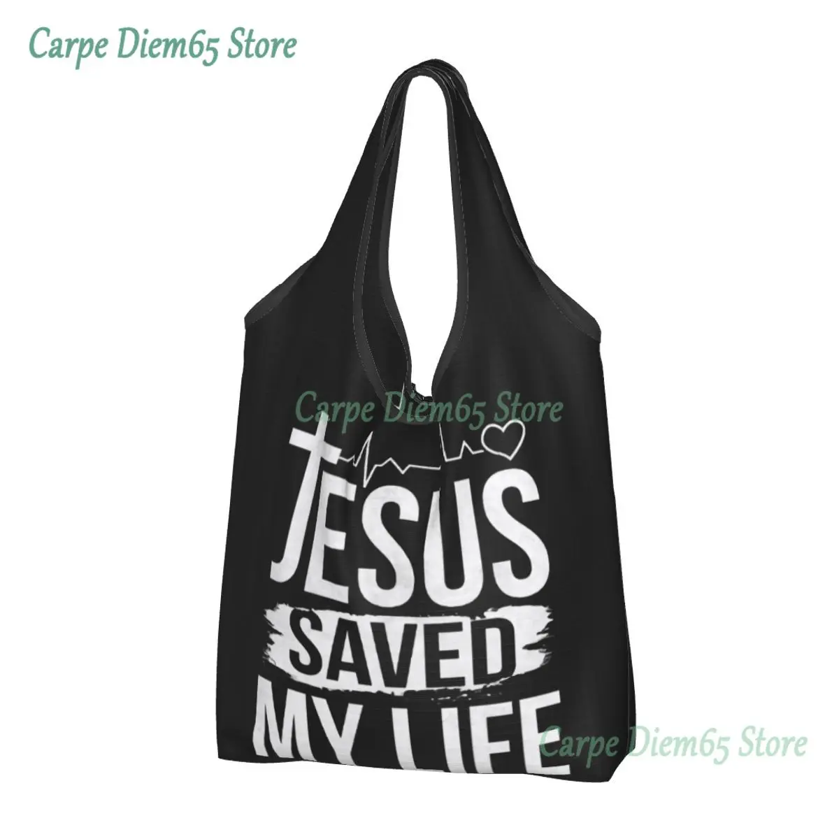 Gesù Salvò La Mia Vita Generi Alimentari Tote Shopping Bag Cristo Religione Christian Faith Shoulder Shopper Bag Borse Di Grande Capacità