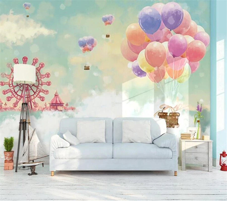 Wellyu 3D Carta Da Parati Romantico Ferris Wheel Hot Air Balloon Cielo Della Città Di Cerimonia Nuziale In Camera Camera Dei Bambini Sfondo Parete 3D 
