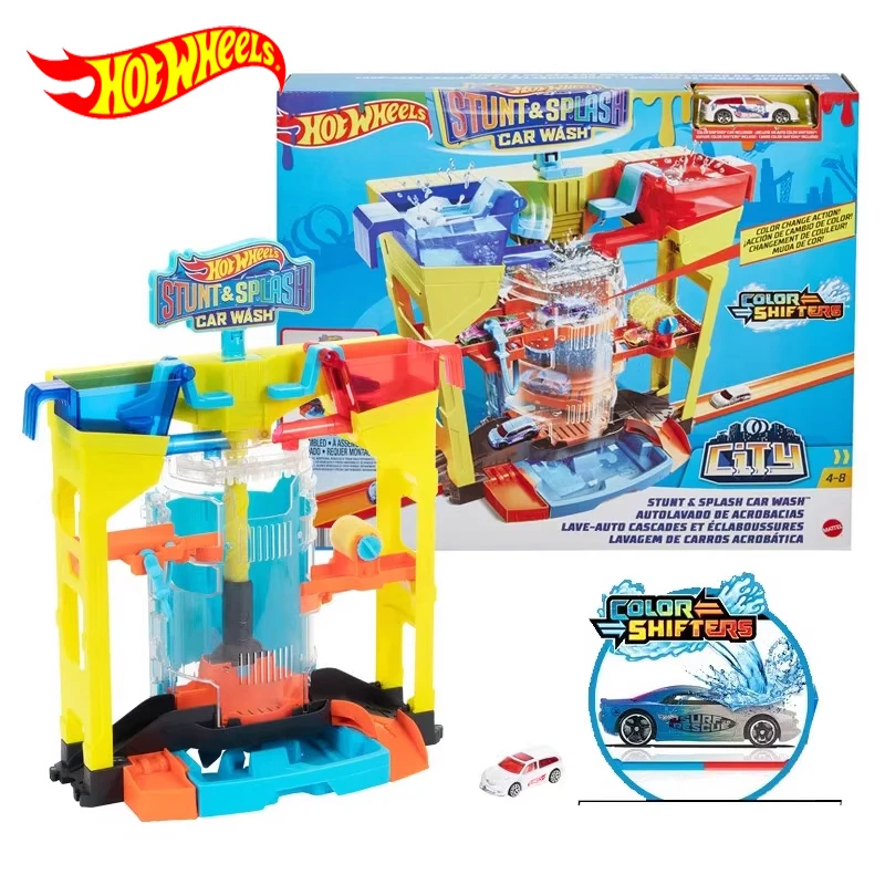Genuine Hot Wheels Car Track Stunt & Splash Car Wash Playset Giocattoli Per Bambini Per Ragazzi 1/64 Diecast Hotwheels City Color Shifters Gift