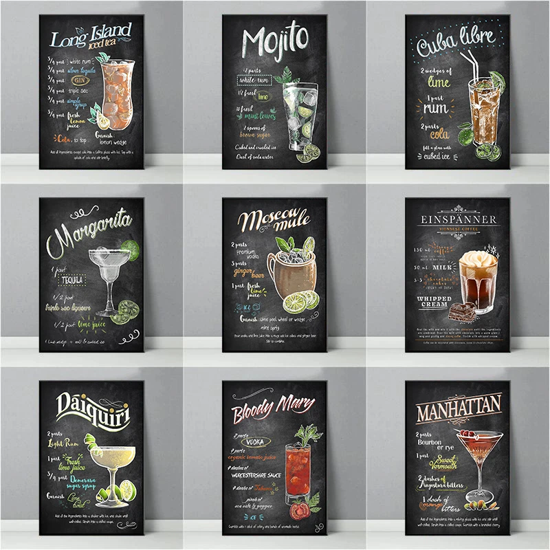 Gesso Pittura Bevanda Poster Bloody Mary Long Island Tè Freddo Aperol Spritz Tela Pittura Wall Art Picture Bar Club Home Decor
