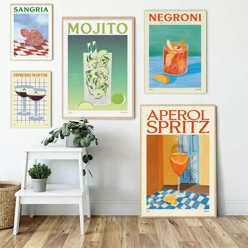 Cartoon Fruit Juice Mojito Aperol Spritz Poster E Stampa Astratta Sangria Drink Negri Canvas Painting Club Bar Home Decor