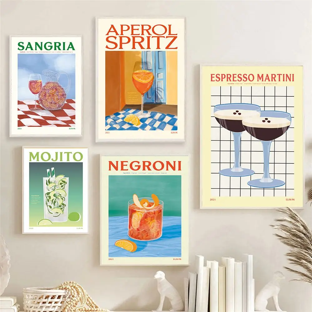 Cartoon Fruit Juice Aperol Spritz Poster Sangria Drink Negri Canvas Painting Print Club Bar Shop Kitchen Home Decoration Gift