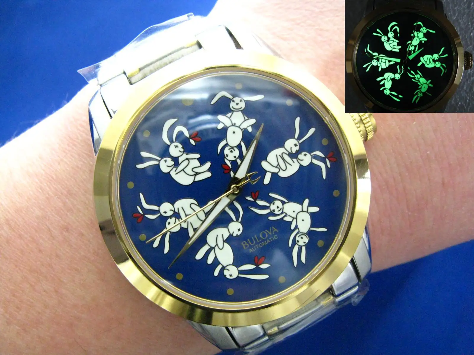 Orologio Da Uomo Giapponese Night-Luminescente Bulova Blue Dail Automatico "Rogue Rabbit"