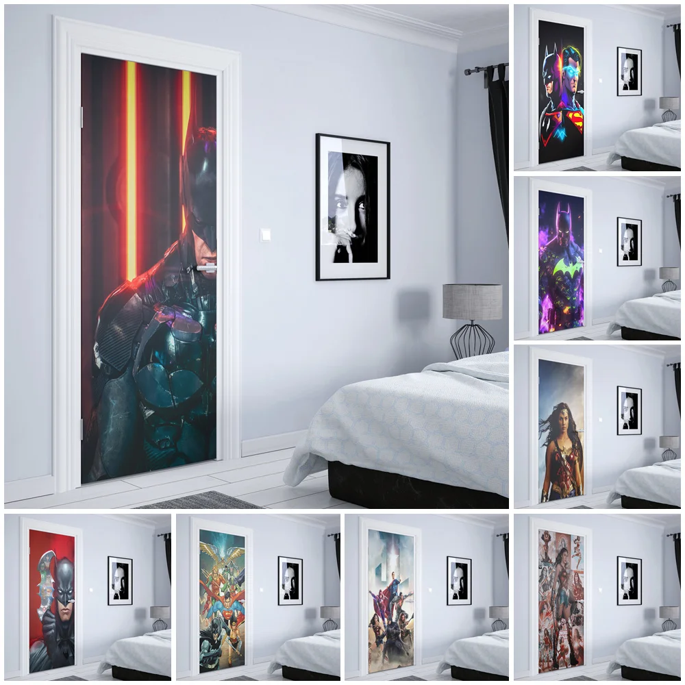 Dc Comics Super Hero Batman Superman Kids Room Door Wall Elevator Regalo Decorativo Adesivo Per Porta Pop Nordic Vintage Wall Sticker