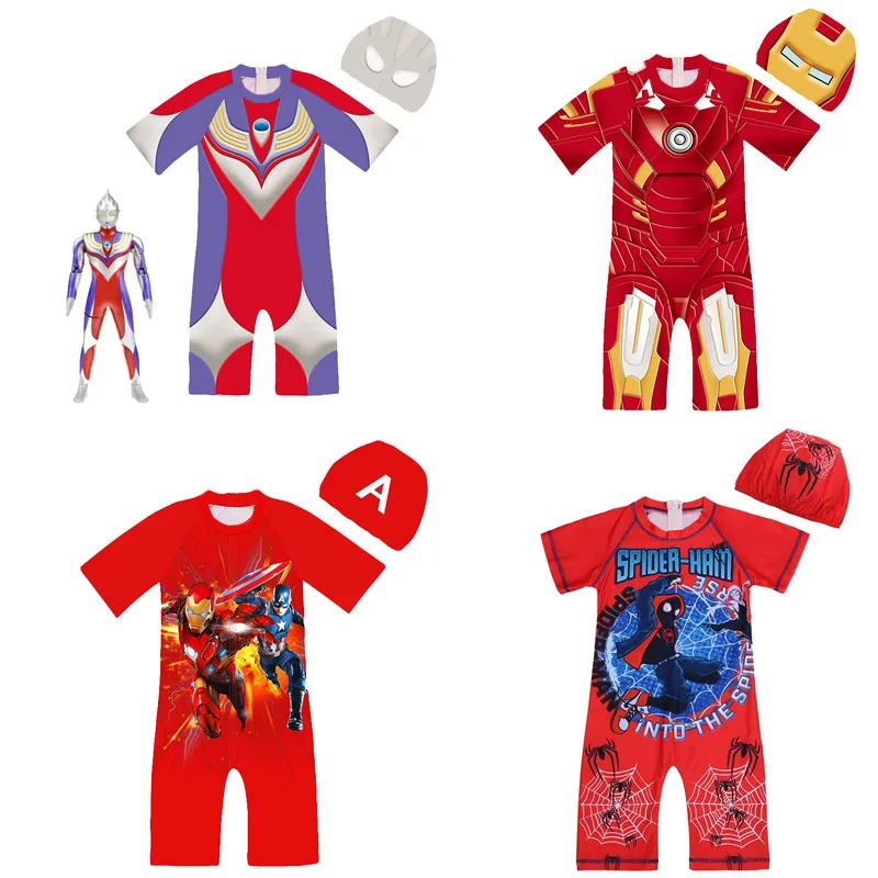 One Piece Hero Boys Cosplay Spiderman Beach Swimwear Holiday Kids Independent Iron Man Superman Stretto Costume Da Bagno Costume Da Bagno