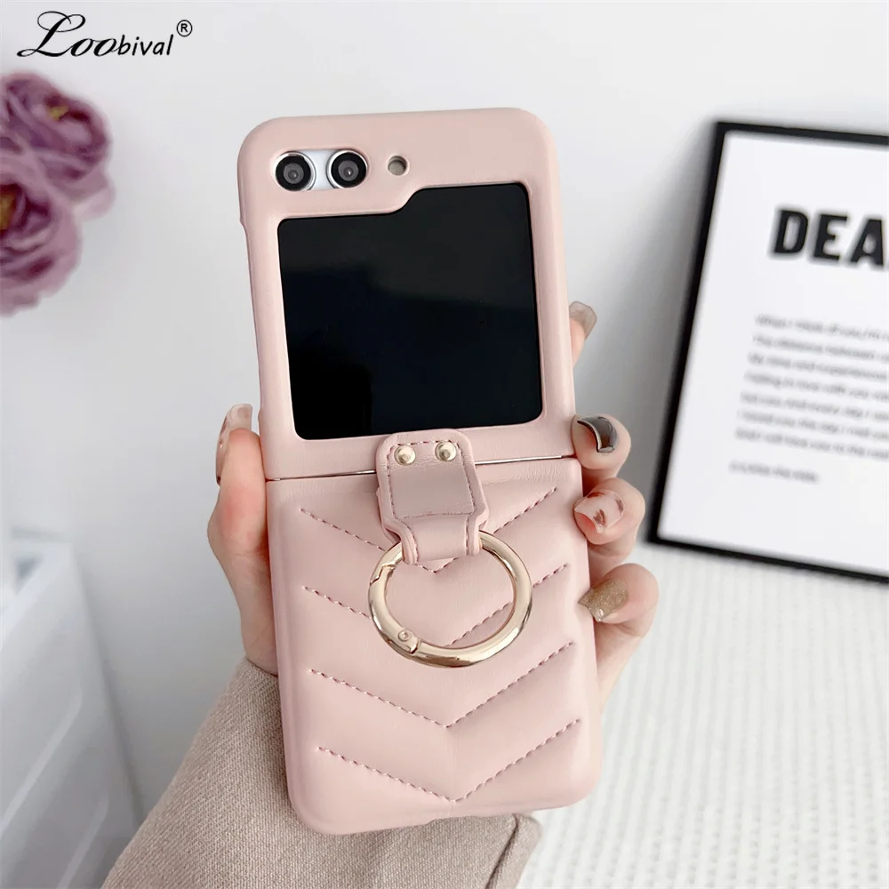Per Samsung Zflip5 Luxury Ring Holder Custodia Rombica Per Samsung Galaxy Z Flip 5 4 3 Zflip Down Jacket Cover A Reticolo In Tinta Unita