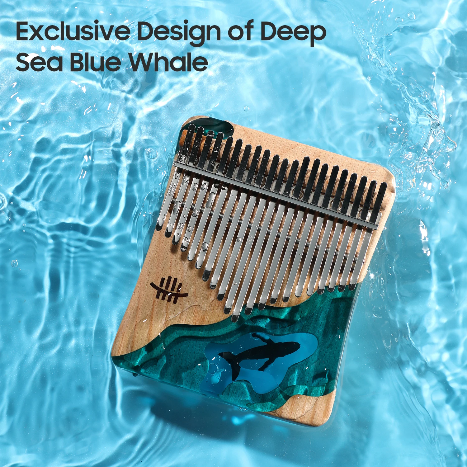Hluru 21 Keys Kalimba Thumb Piano Beech Wood Thumb Finger Piano Musical Instrument Blue Ocean Whale Pattern With Accessaries