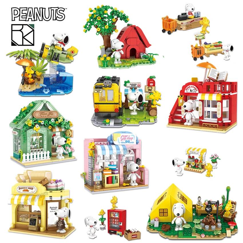 Genuine Anime Snoopy Action Figures Kawaii Cartoon Building Blocks Mattoni Giocattolo Assemblare Giocattoli Educativi Per I Regali Dei Bambini