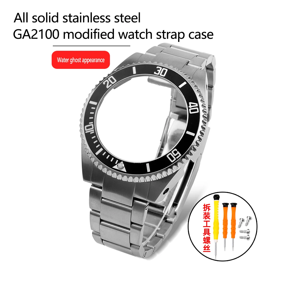 Il Braccialetto Si Adatta A Casio Ga-2100/2110 Modifica Del Cinturino R-Olex Green Water Black Watch Strap Case Accessori Set Argento