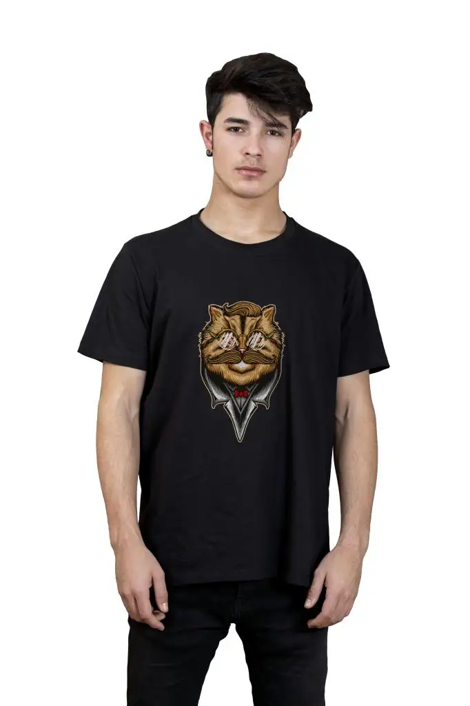 Casanova Cat Chest T-Shirt Regular Slim Fit Nera Stampata Da Uomo
