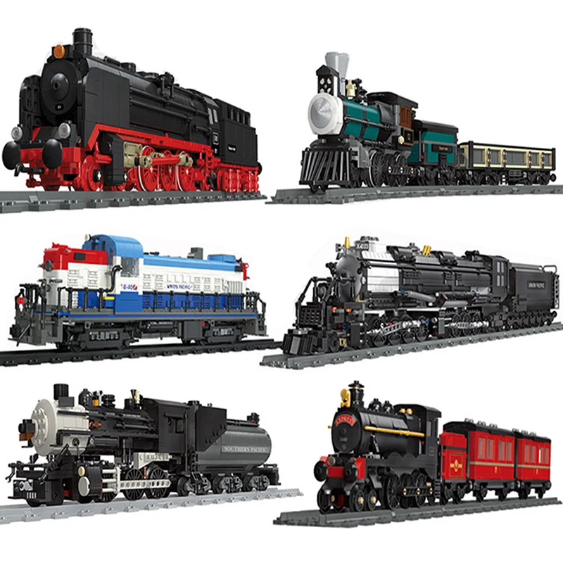 City Steam Train Set Cargo Railway Station Model Building Blocks Mattoni Bullet Vehicle Straight Track Curvo Rail Carriage Kit