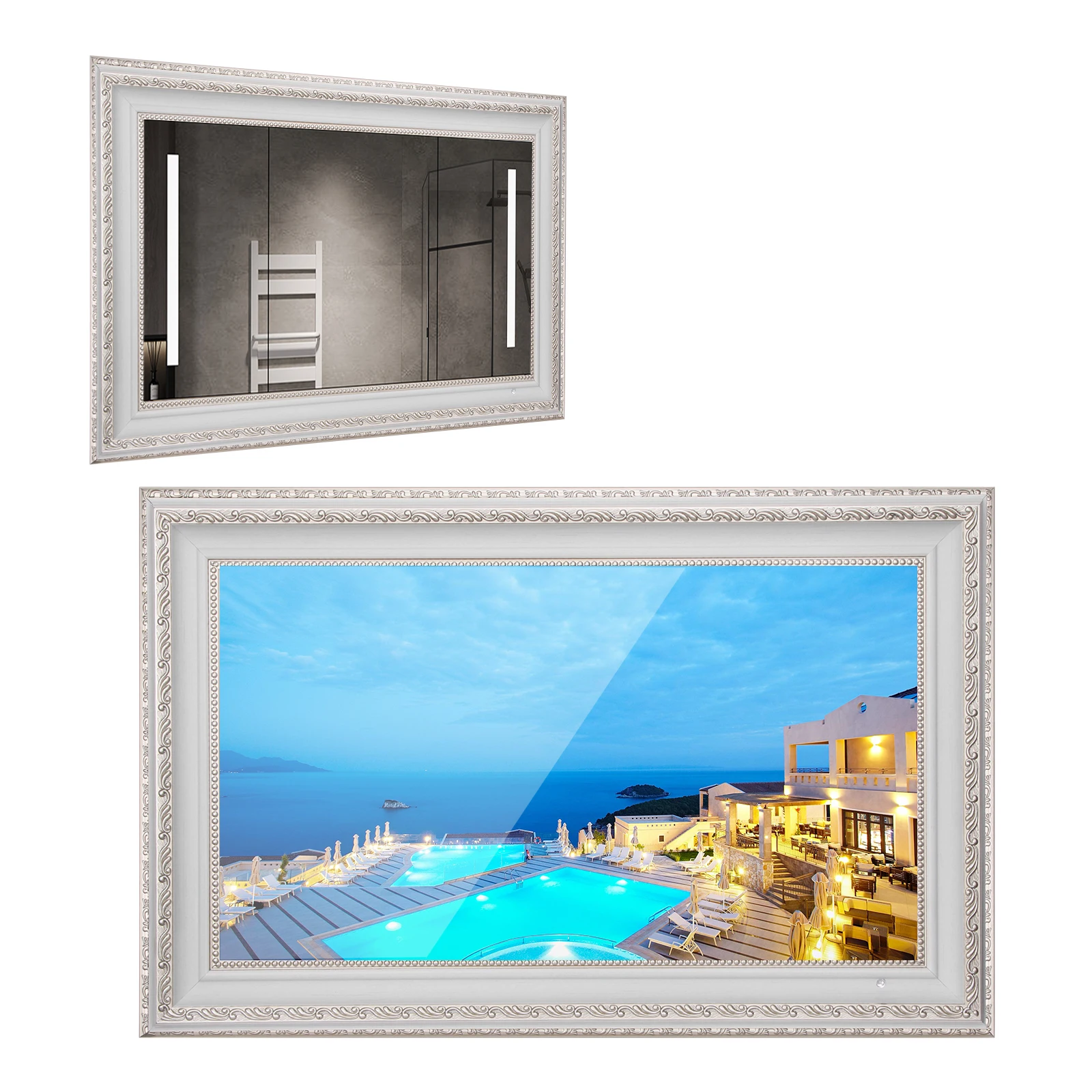 Soulaca 22 Pollici Smart Mirror Tv Decorazione Con Cornice Sistema Webos Avorio Green Frame Hotel Television Con Alexa Ai Built-In