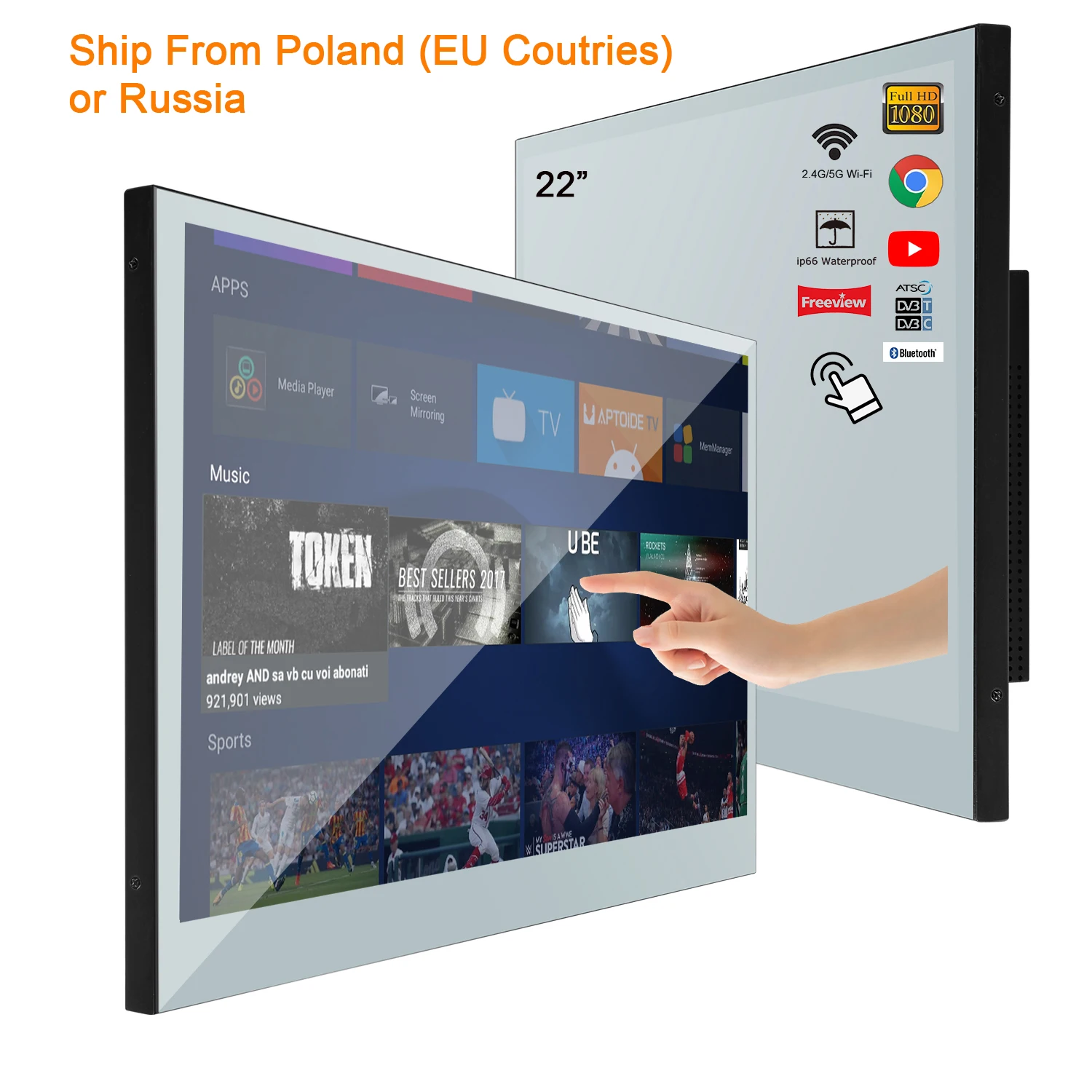 Souria 22 Pollici Smart Touchscreen Mirror Led Tv Per Bagno Impermeabile Android Wifi Bluetooth Atsc Dvb Tv Pubblicitaria