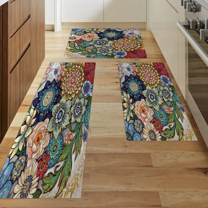 Retro Bloemenprint Vloermat Woondecoratie Tapijt Mandala Woonkamer Veranda In Gang Badkamer Balkon Antiscivolo Deurmat