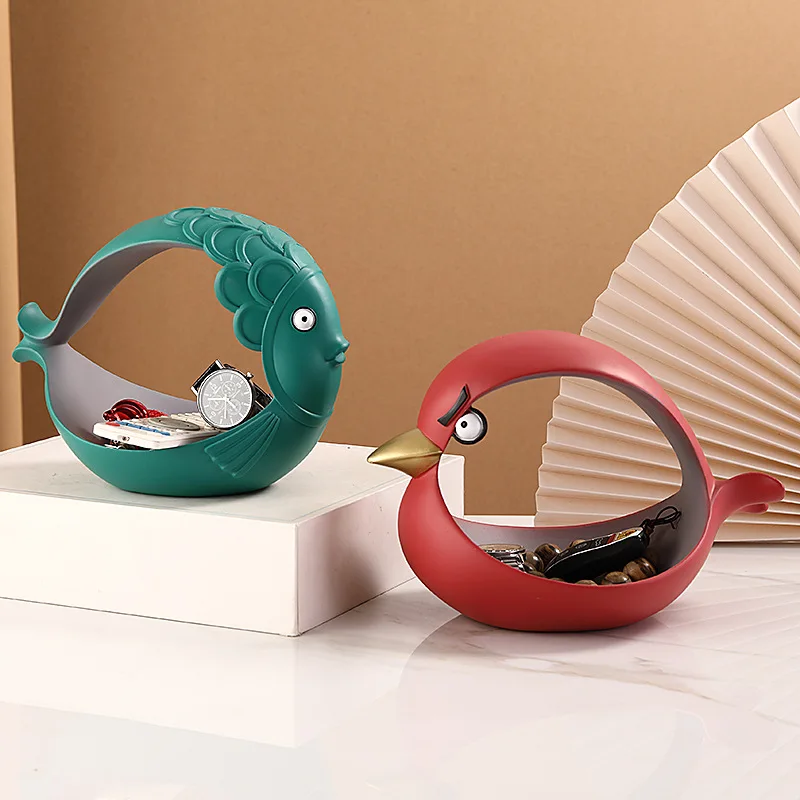 Resina Decor Fish Statue Butler Con Vassoio Storage Table Angry Bird Ornaments Scultura Decorativa Regali Artigianali Decorazioni Per La Casa