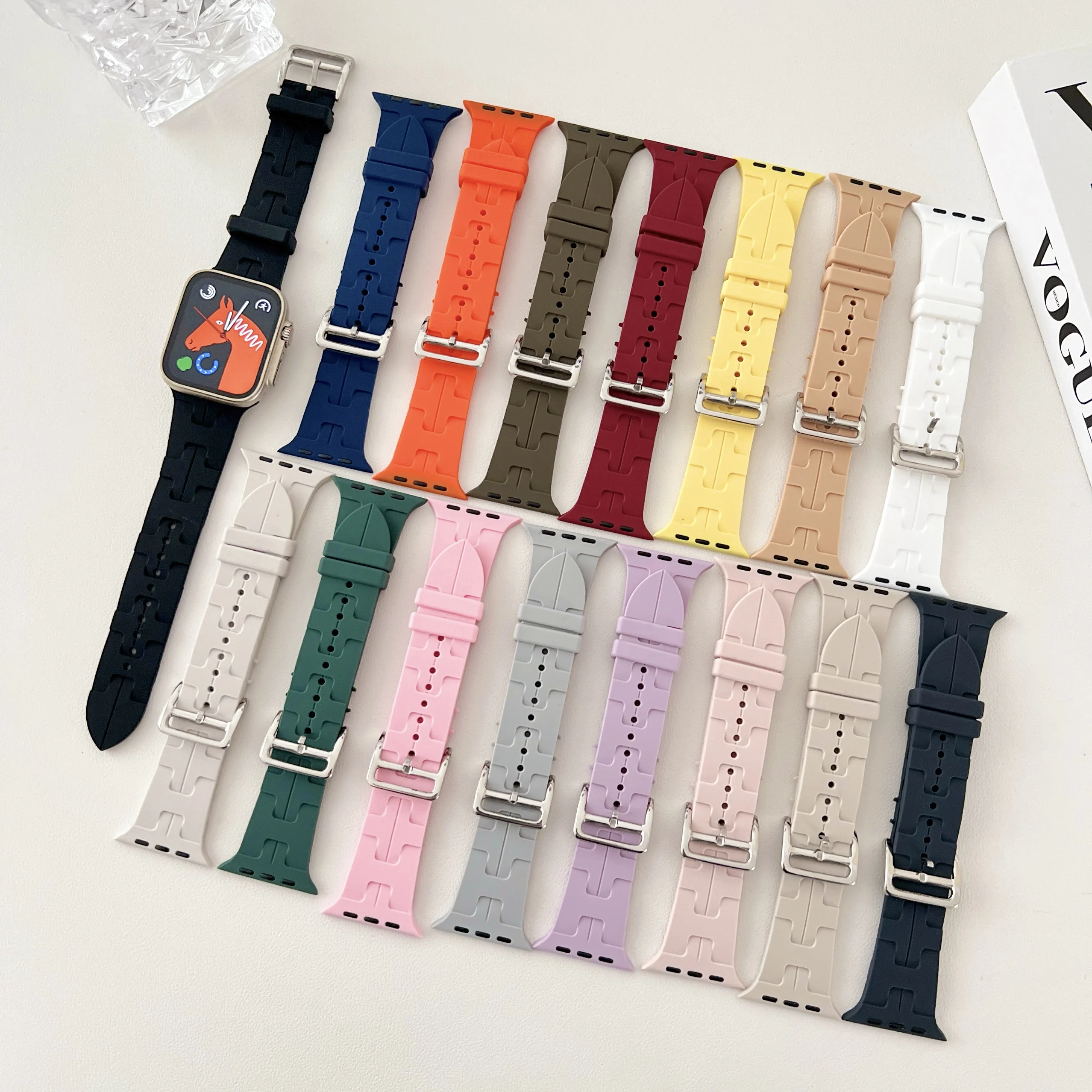 Cinturino In Silicone Hermes Per Cinturino Apple Watch 49Mm 45Mm 44Mm 41Mm 40Mm 42Mm Cinturino Iwatch Ultra 8 7 Se 6 5 4 3 Correa