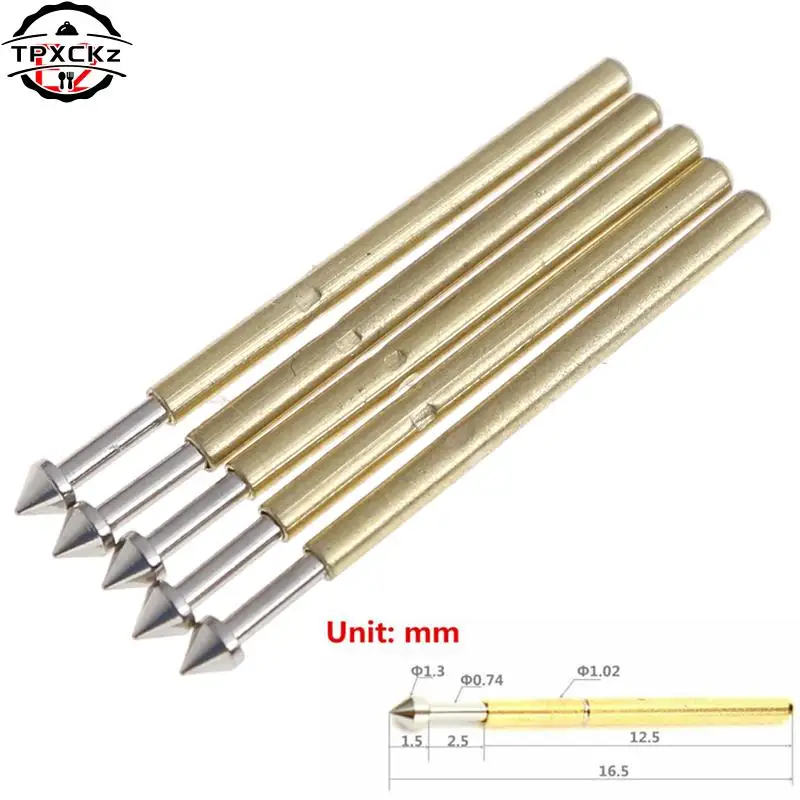 100 Pezzi P75-E2 / P75-E3 Sonda Di Prova A Molla Pogo Pin 1.3Mm Testa Conica Placcato In Oro 1.0Mm Ditale All'Ingrosso