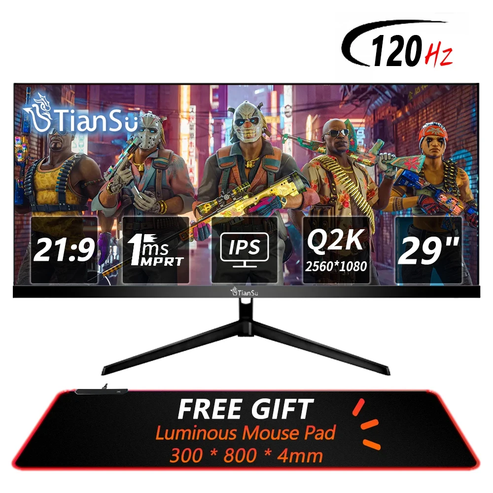 Tiansu Monitor Da 29 Pollici 144Hz 2K 21:9 Widescreen 120Hz Monitor Per Computer 200Hz Display Da Gioco Qhd Schermo Da Gioco 2560X1080 Ips