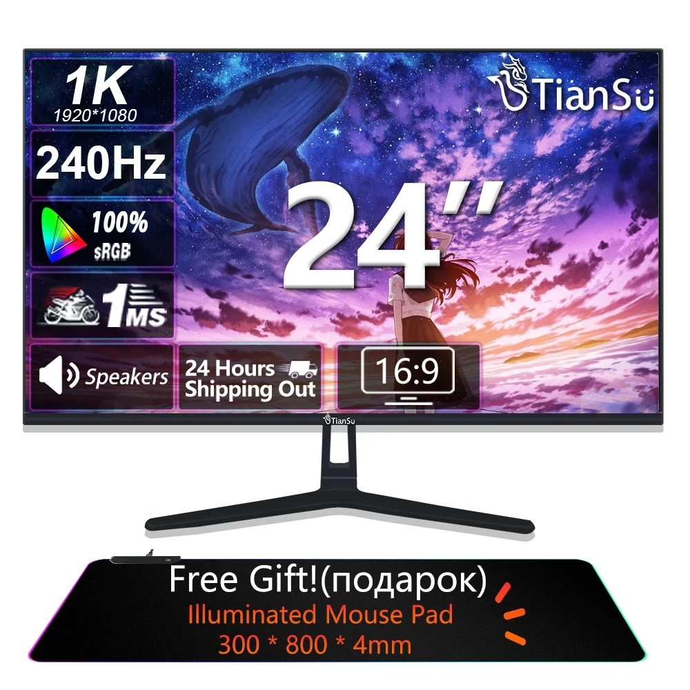 Tiansu Monitor Per Computer Da 24 Pollici 240Hz 144Hz Per Pc Gamer Monitor Da 27 Pollici Con Display Ips Veloce Monitor 24 ''240Hz Fhd Hdmi