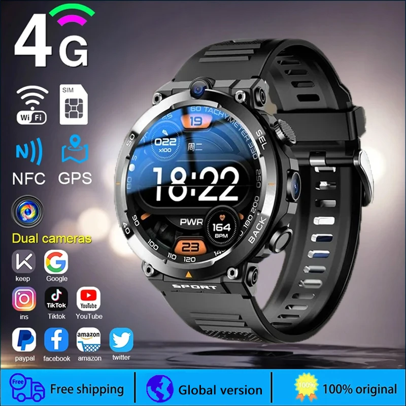 Smartwatch 4G Lte Per Uomo Gps Hd Dual Camera Sim Talk Nfc Monitoraggio Della Salute Della Frequenza Cardiaca Face Unlock Smart Watch Per Android Ios