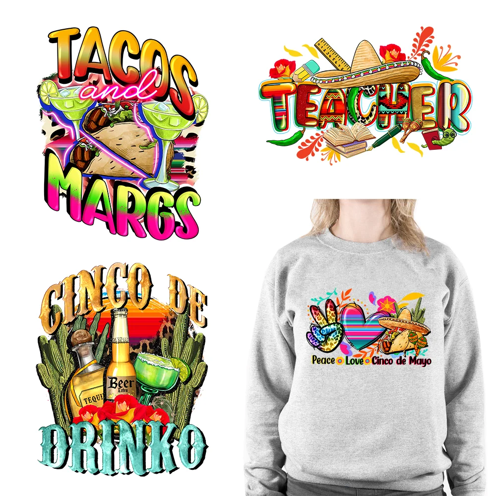 Nuovo Design Della Cultura Messicana Iron On Tacos Decalcomanie Cinco De Mayo Fiesta Iron On Dtf Transfers Pronto Per La Stampa Per L'Abbigliamento