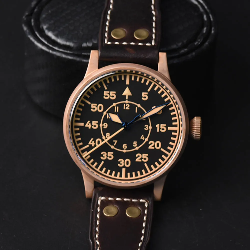 42Mm Fashion Air Force B-Uhr Luminoso Impermeabile Pilot Watch Vetro Zaffiro Specchio Bronzo Mens Sw200 Meccanico Automatico Reloj