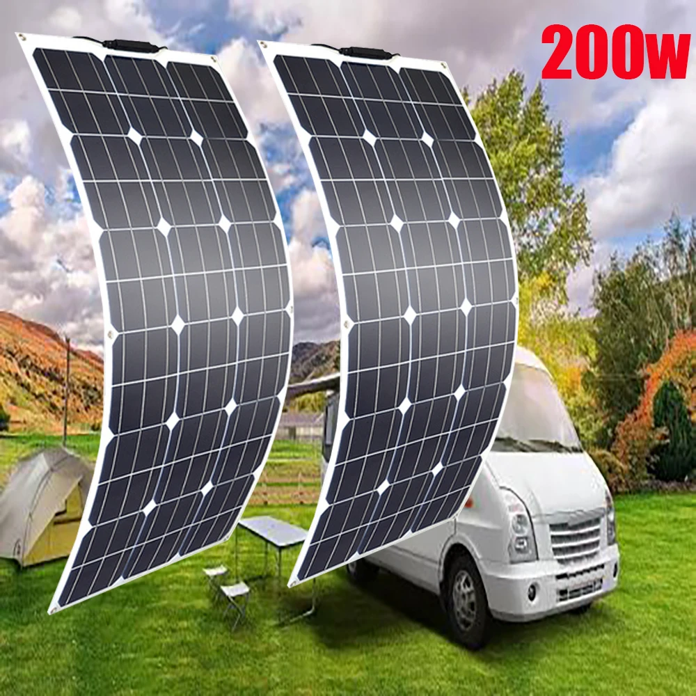 Pannello Solare Kit Completo 200W 100W 12V Caricabatteria Pannello Fotovoltaico Flessibile Monocristallino Cella Camper Rv Casa Tetto Balcone Impermea