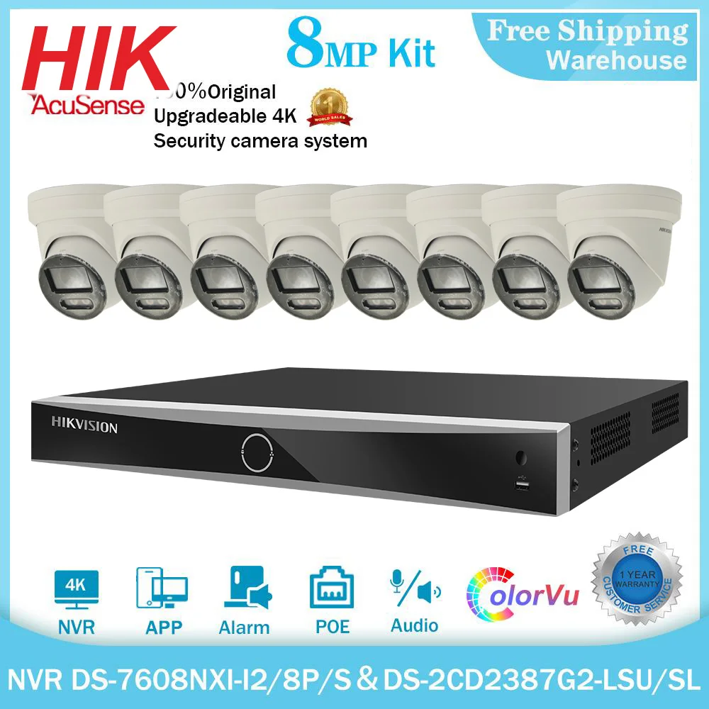 Kit Hikvision Videocamera Videosorveglianza Ds-2Cd2387G2-Lsu/Sl 8Mp 4K Sistema Colorvu Allarme Acusense 8Ch 4K Nvr Ds-7608Nxi-I2/8 P/S