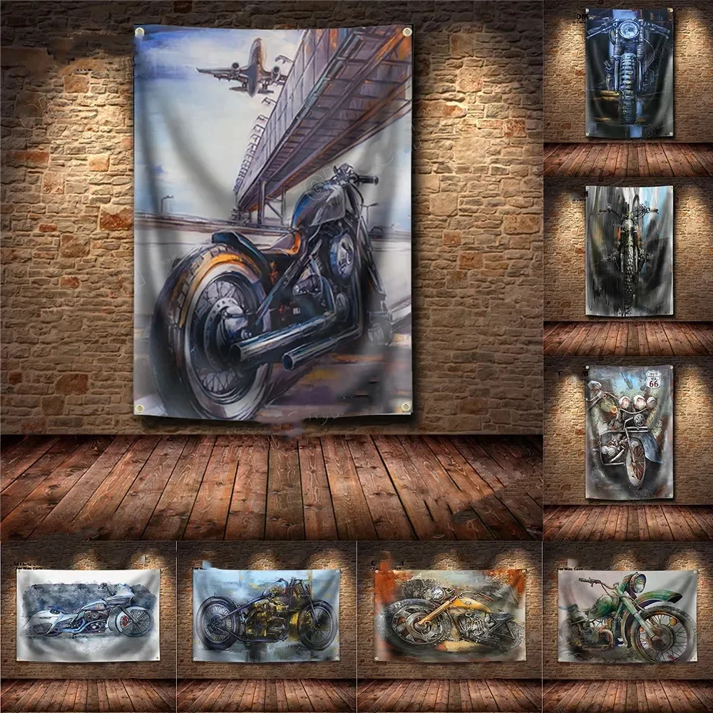 Moto Pittura Astratta Banner Bandiera Motociclista Poster Wall Art Ad Vintage Sign Motor Car Man Cave Garage Pub Club Bar Br1