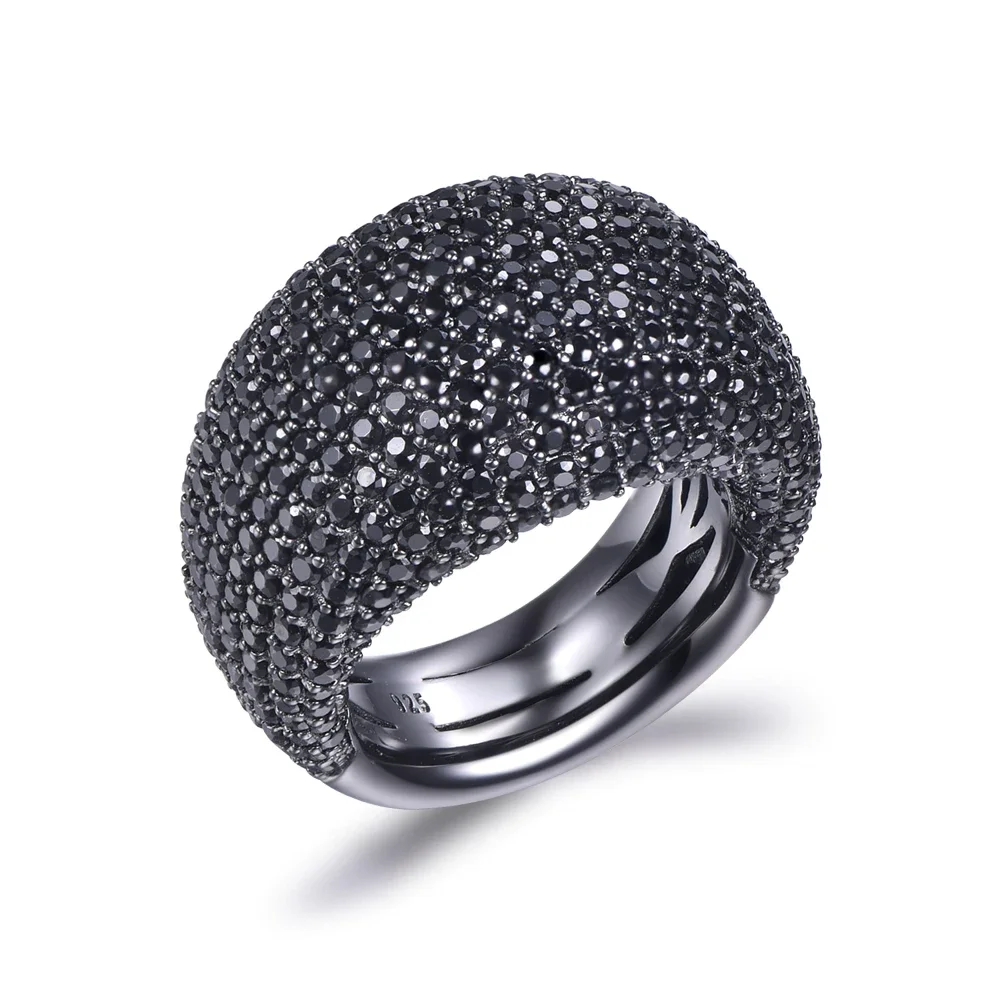 Tkj Fashion Noble Black Spinel Ring 925 Sterling Silver Ladies Gemstone Ring Round Gemstone Wedding Engagement Jewelry Gift