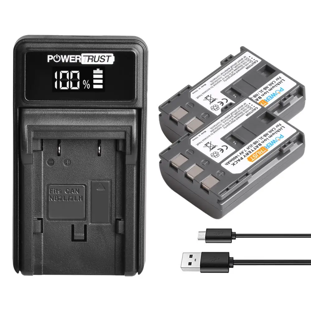 2Pack 1400Mah Nb-2L Nb2Lh Batteria + Caricatore Usb Led Per Canon Powershot G7 G9 S30 S40 S45 S50 S60 S70 S80 Dc410