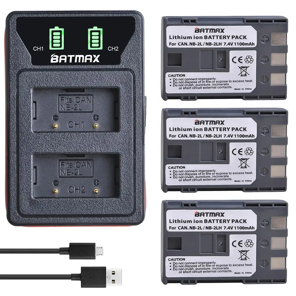 3 Pz Nb 2Lh Nb-2L Bp-2L5 Batteria + Led Caricatore Doppio Usb Integrato Per Canon Rebel Xt Xti Eos 350D Powershot S50 G9 Eos 350D 400D