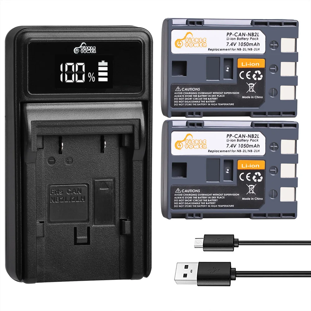 Pickle Power Nb-2L Nb-2Lh Batteria Nb2L + Caricabatterie Usb Led Per Canon Eos 400D S80 S70 S50 S60 350D G7 G9