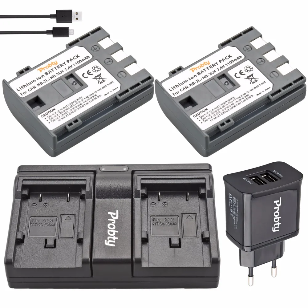 Probty 2Pcs Nb-2L Nb 2L Nb2L Battery + Usb Caricatore Doppio Per Canon S30 S50 S55 S60 S70 G7 G9 Dc310 Dc320 Dc330 350D 400D Pm054